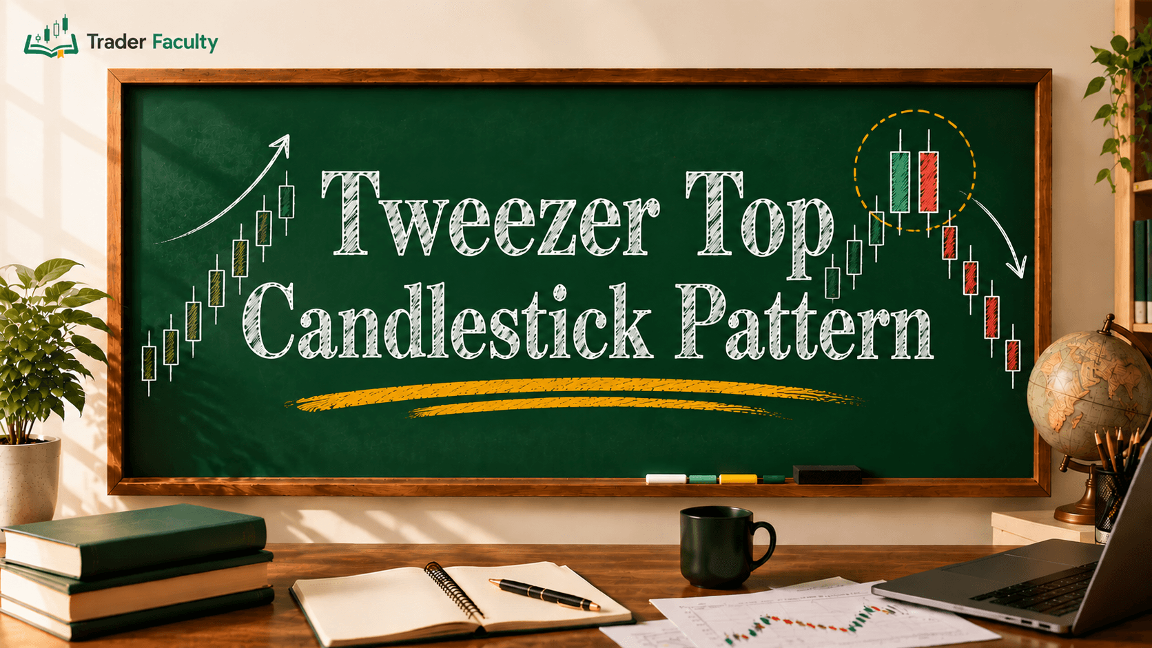Two-candle Tweezer Top pattern forming at a key resistance line on a price chart.